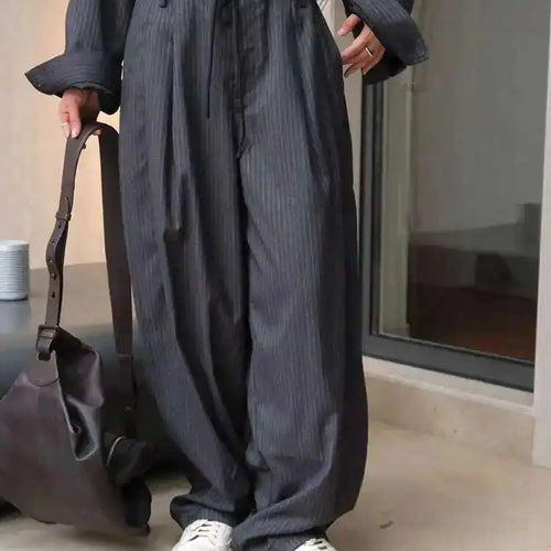 Load image into Gallery viewer, High Waist Gray Striped Drawstring Long Wide Leg Casual Pants New Trousers Women Fashion Tide Spring Autumn 2025 1DH6403
