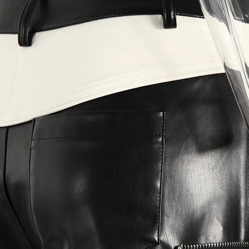 Load image into Gallery viewer, High Waist Black White Pu Leather Color-block Casual Pants New Trousers Women Fashion Tide Spring Autumn 2025 7AB4744

