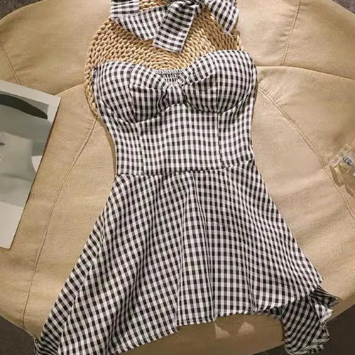 Load image into Gallery viewer, Summer French Plaid Off Shoulder Sleeveless Irregular Strapless Tops Women Backless High Waist Slim Short Top Fashion Clothing
