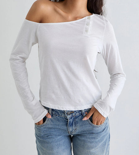 Slash Neck Crop Top y2k Women Clothes Off One Shoulder Long Sleeve Loose Fit T Shirt Spring Fall Clothing Streetwear