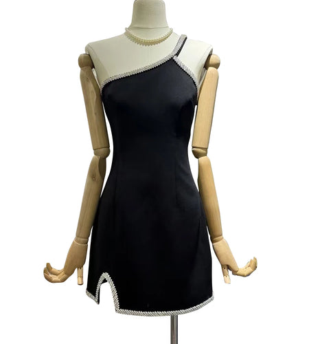 Solid Spliced Diamonds Slimming Mini Dresses For Women Strapless Sleeveless High Waist Temperament Dress Female New