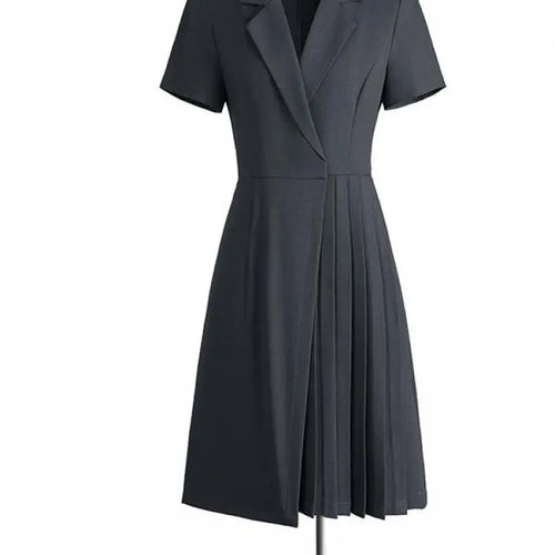 Load image into Gallery viewer, Korean Solid Office Professional Workwear Blazer Dress For Women 2024 Summer Short Sleeve High Waist Vacation Pleated Midi Dress
