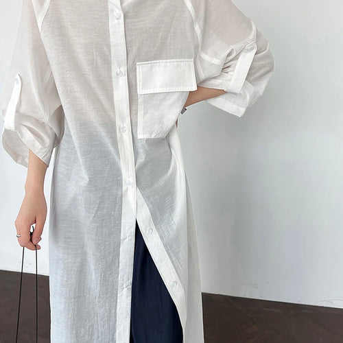 Load image into Gallery viewer, Green Thin Perspective Big Size Long Jacket New Lapel Stand Collar Sleeve Women Coat Fashion Spring Autumn 2025 1DJ1285
