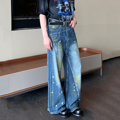 Load image into Gallery viewer, Niche Design Men&#39;s Denim Pants Worn-out Splash-ink Patchwork Straight Trousers Wide Leg Loose Male Jeans Autumn Tide 9C6864
