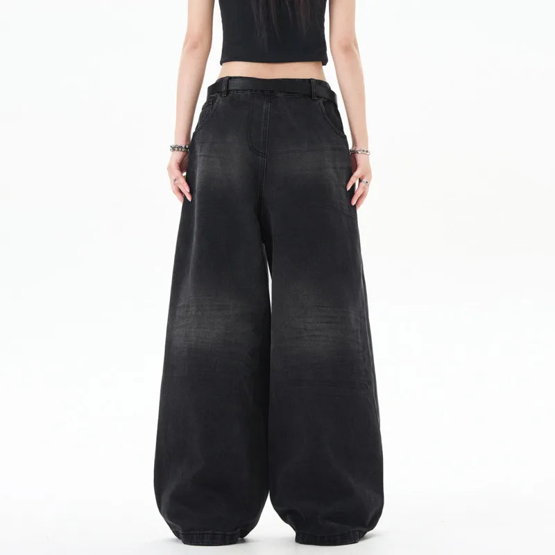 American Style Men's Denim Panst Casual Solid Color Reverse Pocket Design Straight Wide Leg Baggy Male Jeans Spring 9W1202