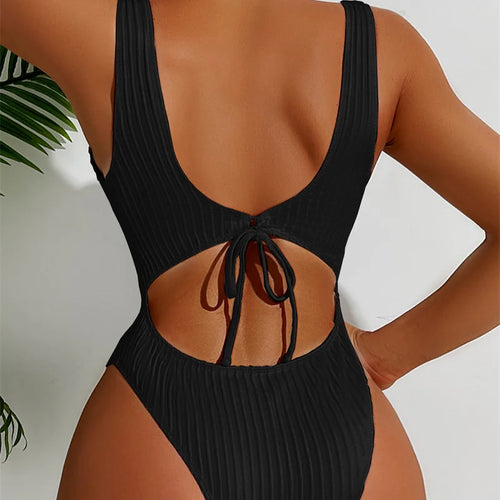 Load image into Gallery viewer, Solid Bandeau One Piece Swimsuit 2024 Swimwear for Women Sexy Back Hollow Out Bathing Suit High Waist Monokini
