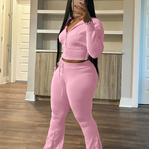 Load image into Gallery viewer, Sporty 2 Piece Set Women Hooded Cardigan Crop Jacket+Drawstring Straight Pants Fit Simple Classic Basic Casual Tracksuit
