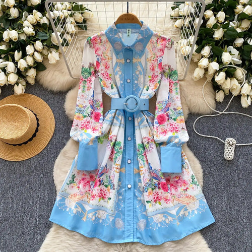 Load image into Gallery viewer, French Flower Elegant Single Breasted Long Sleeved Vacation Shirt Dress Spring Fashion Birthday Evening Party Dress Bohemian New
