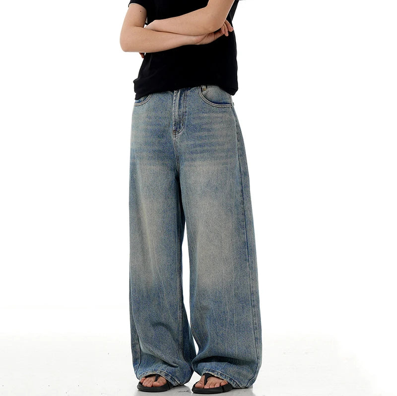 Men's Jeans New High Street American Style Bamboo Pattern Distressed Washed Denim Pants Loose Wide Leg Casual 9W1733