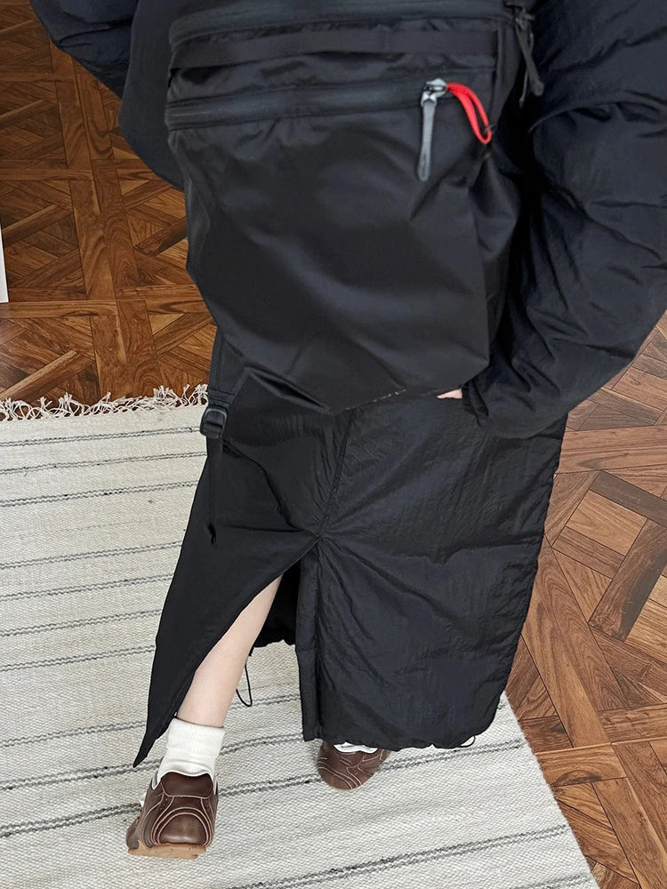 High Waist Beige Drawstring Shaped Warm Duck Down Half-body Skirt Women Fashion Tide New Autumn Winter 2025 1DH7468