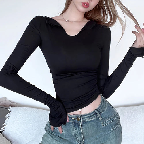 Load image into Gallery viewer, Casual Fitness Long Sleeve Women Tee Shirt Solid Basic Korean Style Crop Top Spring Autumn T-shirts All-Match Clothes
