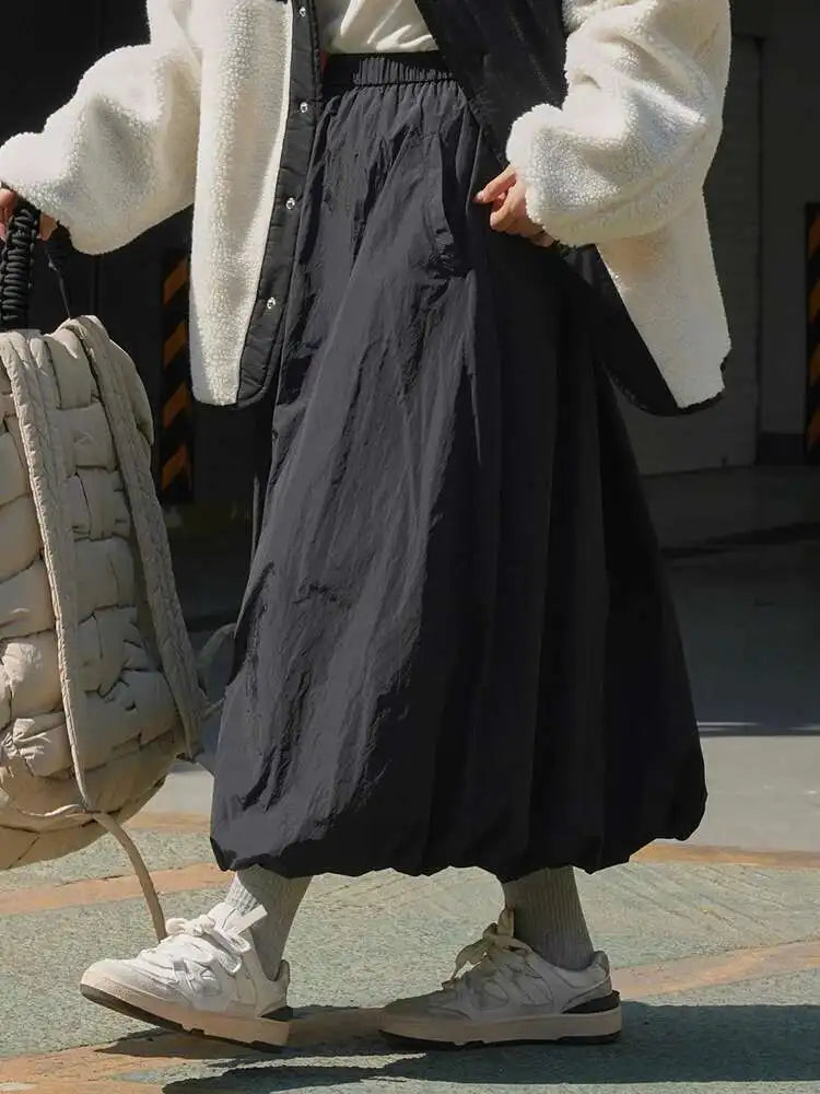 High Elastic Waist Blue Thick Cotton-padded Aline Half-body Skirt Women Fashion Tide New Autumn Winter 2025 1DH2758