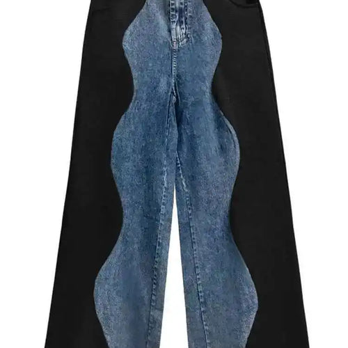Load image into Gallery viewer, High Elastic Waist Black Color-block Denim Long Wide Leg Pants New Trousers Women Fashion Tide Spring Autumn 2025 1DH4642
