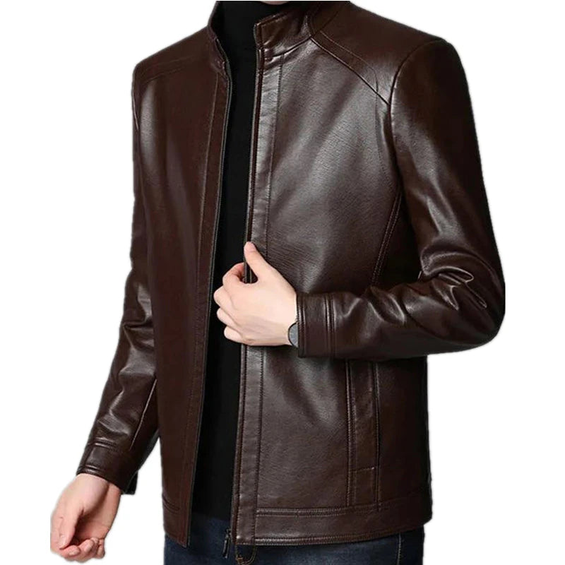 Treesolo Brand Vintage Leather Jacket Streetwear Casual Blazer Jackets Man Outerwear Men Leather Suit Jacket Men Slim Fit Coats