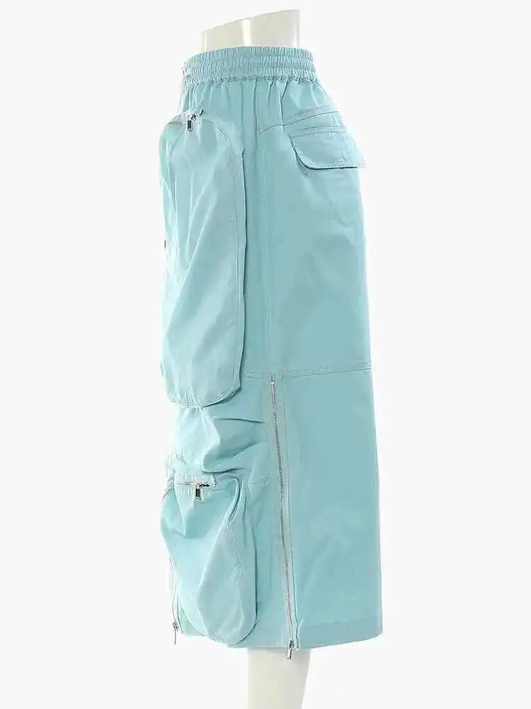 High Elastic Waist Orange Pocket Zipper Long Casual Half-body Skirt Women Fashion Tide New Spring Autumn 2025 1DE9890