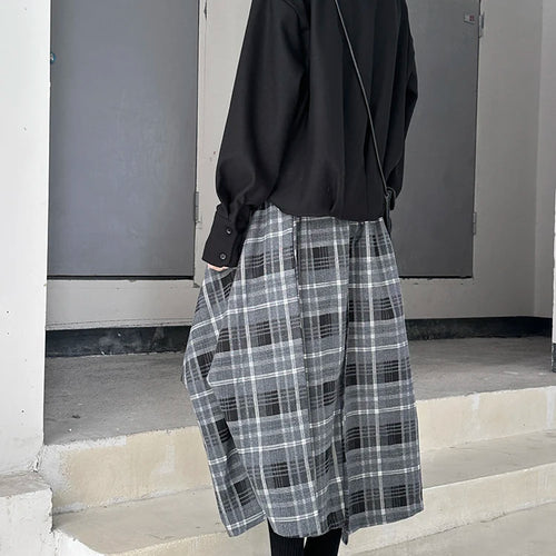 Load image into Gallery viewer, High Elastic Waist Black Plaid Irregular Design A-line Half-body Skirt Women Fashion Tide New Spring Autumn 2025 1DH9207
