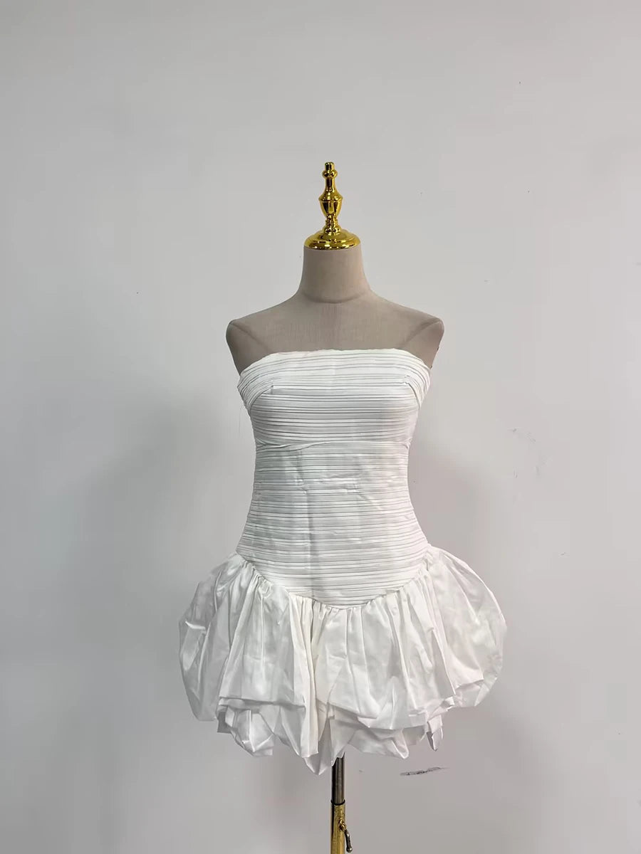 Hit Color Printing Slimming Dresses For Women Strapless Sleeveless High Waist Temperament Dress Female Fashion New