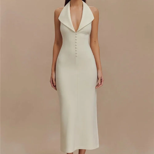 Load image into Gallery viewer, Halter Deep V Neck Sleeveless Sexy Maxi Dress For Women Elegant Backless Bodycon Tank Dress Femme Fashion Long Dress
