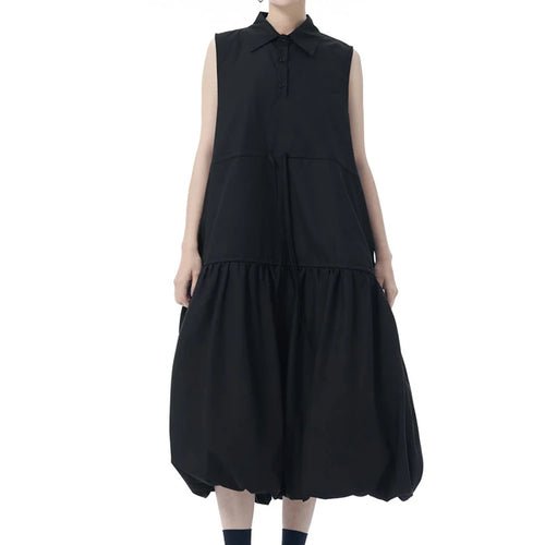Load image into Gallery viewer, Women Black Brief Pleated Big Size Midi Bud Shirt Dress New Lapel Sleeveless Fashion Tide Spring Autumn 2025 1DJ0955
