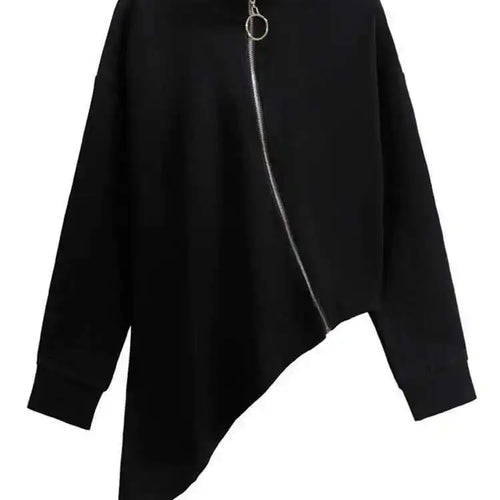 Load image into Gallery viewer, Women Black Big Size Irregular T-shirt New Turtleneck Long Sleeve Loose Fit Fashion Tide Spring Autumn 2025 1DH4338
