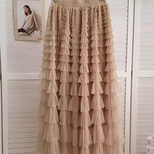 Load image into Gallery viewer, Women Vintage Fashion 2025 New Solid Mesh High Waist Vacation Long Skirt Spring Summer Elegant Party Cake Skirt Streetwear trend
