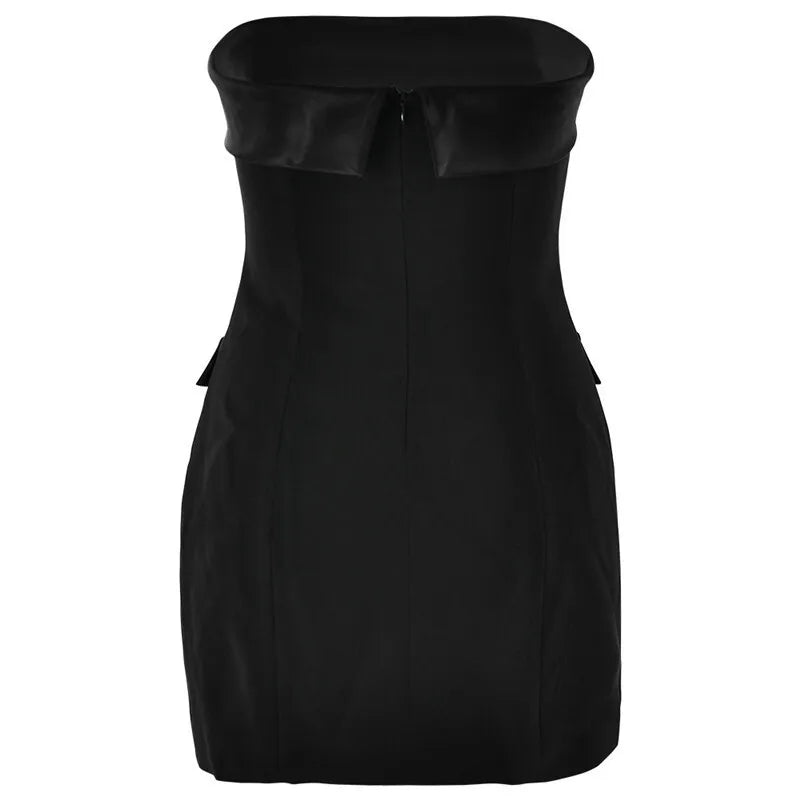 Off-shoulder Strapless Sexy Mini Dress For Women Fashion Two Pocket Backless Slim Club Party Sexy Dress Clubwear