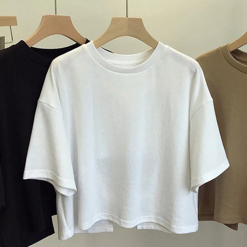 Load image into Gallery viewer, Summer New Ladies Casual Backless T-Shirt 2024 Korean Women Round Neck Loose Sweet Spicy Wind Short-Sleeved Crop Tops
