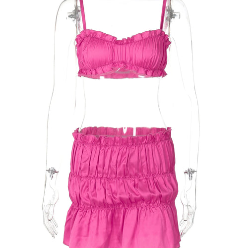 Load image into Gallery viewer, Women Elegant 2 Pcs Sets Solid Slips Ruched Sexy Slim Crop Camis Skirt Summer Women Clothes Beach Festival Party
