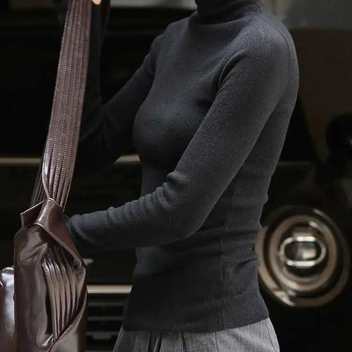 Load image into Gallery viewer, Gray Slim Elegant Knitting Sweater Turtleneck Long Sleeve Women Pullovers New Fashion Tide Spring Autumn 2025 1DH7116
