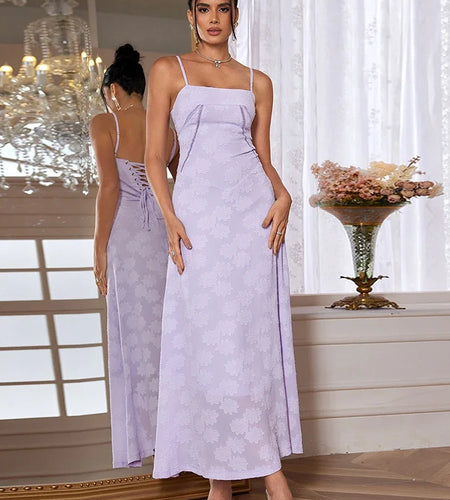Summer Elegant Maxi Dress 2024 New Arrival Purple Spaghetti Strap Wedding Guest Dress Lace Up Party Dresses