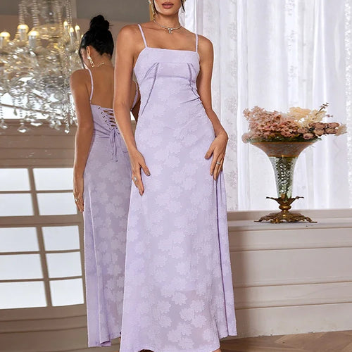 Load image into Gallery viewer, Summer Elegant Maxi Dress 2024 New Arrival Purple Spaghetti Strap Wedding Guest Dress Lace Up Party Dresses
