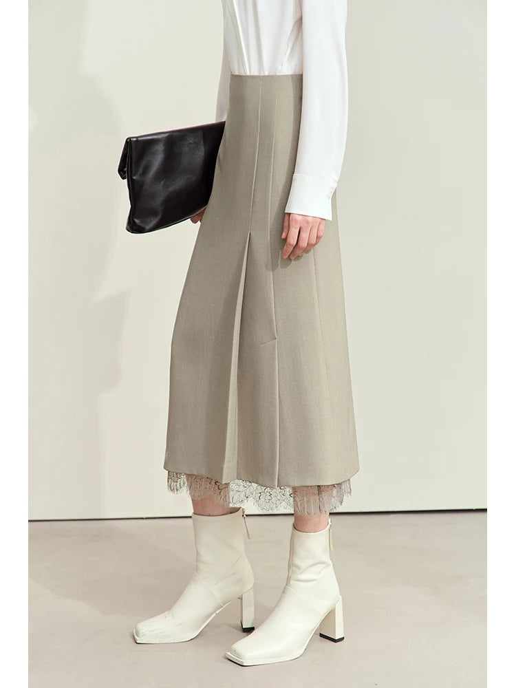 Minimalism Skirts for Woman 2025 Autumn New Elegant Patchwork Lace Women's Clothing Retro Lady A-Line Pleated Skirt12443013