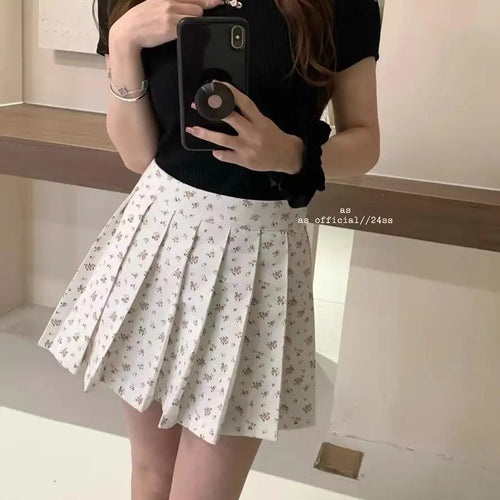Load image into Gallery viewer, Women's Sweet White Floral Pleated Mini Skirts 2024 Summer Elegant High Waist A-line Short Skirt Fresh Style Streetwear Fashion
