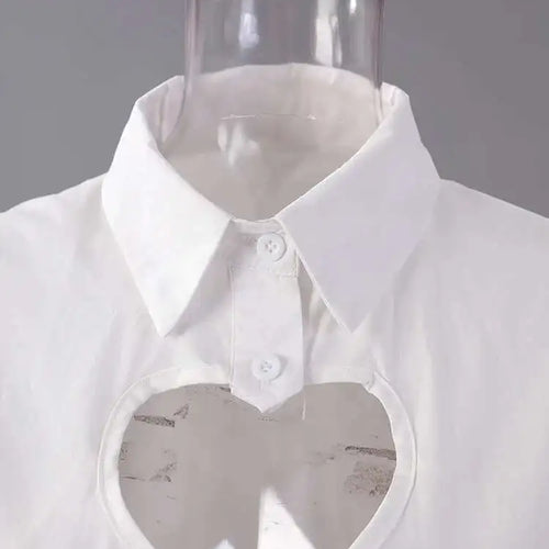 Load image into Gallery viewer, Women White Hollow Out Spliced Big Size Casual Blouse New Lapel Long Sleeve Shirt Fashion Tide Spring Autumn 2025 CPG2982
