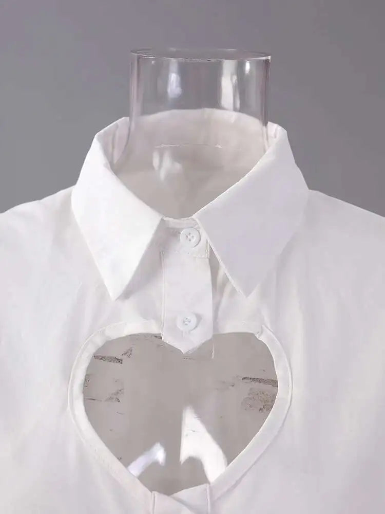 Women White Hollow Out Spliced Big Size Casual Blouse New Lapel Long Sleeve Shirt Fashion Tide Spring Autumn 2025 CPG2982