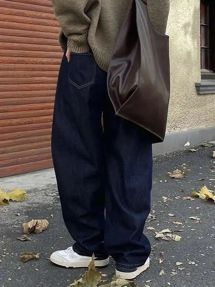 High Waist Dark Blue Denim Long Casual Wide Leg Jeans New Loose Women Trousers Fashion Tide Spring Autumn 2025 1DH1472