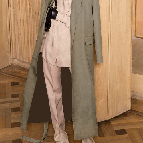 Load image into Gallery viewer, Solid Slimming Spliced Lace Up Temperament Jacket for Women Lapel Long Sleeves Patchwork Pockets Trench Female New
