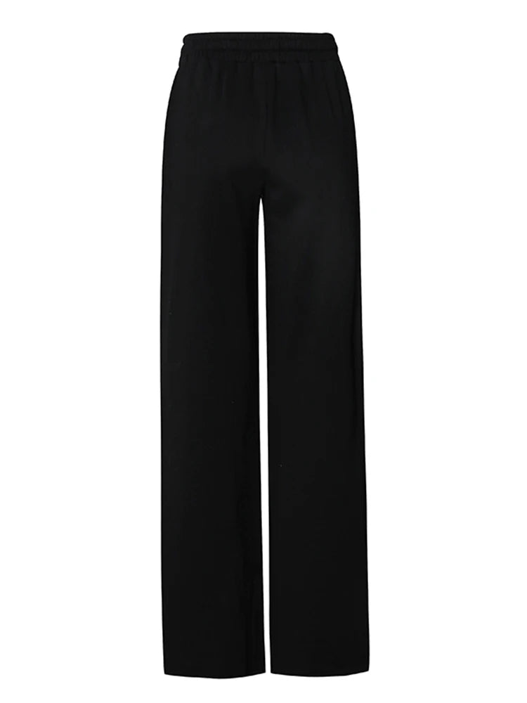 Solid Drawstring Wide Leg Pants For Women High Waist Loose Hole Hollow Out Casual Trousers Female Clothing Fashion