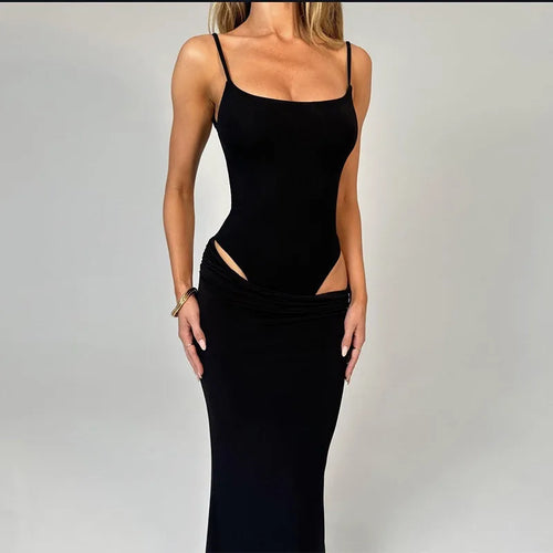 Load image into Gallery viewer, Black Sexy Dress Sets Women Spaghetti Strap Bodysuit And Maxi Skirt Matching Sets Backless Slim Fit Long Skirt Set
