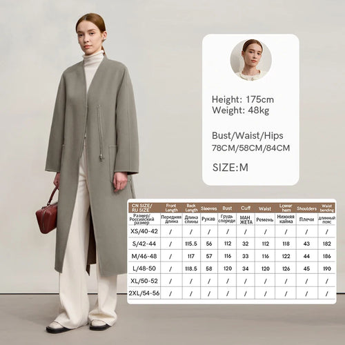 Load image into Gallery viewer, 100% Wool Women's Jacket Coat 2025 Winter New Long Zipper Woolen Coat Woman With Belt Double-sided Tweed Jacket 12544007
