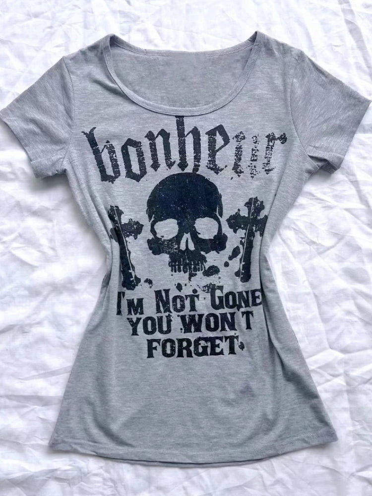 Vintage T Shirts Women Clothes Skull Print Short Sleeve Tees Fashion Summer Camisetas Casual Korean Tshirts Y2k Topd Ropa Mujer