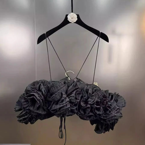 Load image into Gallery viewer, Solid Spliced 3D Flower Temperament Vests for Women Square Neck Off Shoulder Esxy Vest Female Fashion Clothing New
