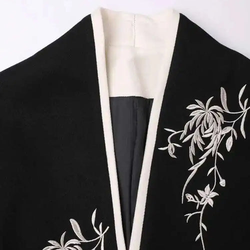 Load image into Gallery viewer, Black Embroidery Belted Big Size Woolen Coat New V-neck Long Sleeve Women Jacket Fashion Tide Autumn Winter 2025 CPG1079
