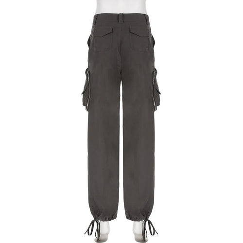 Load image into Gallery viewer, Harajuku Zipper Cargo Trousers Women Solid Low Waisted Multi Pockets Streetwear Baggy Pants Drawstring Techwear Capri
