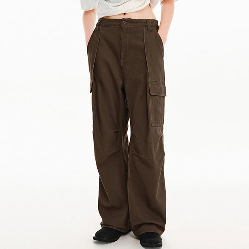 Load image into Gallery viewer, American Style Men&#39;s Cargo Pants Casual Pleated Solid Color Thickened Menswear Straight Leg Male Trousers Autumn 9C9293
