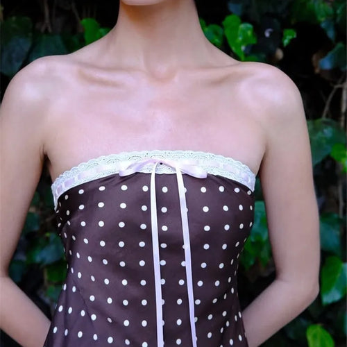 Load image into Gallery viewer, Lace Strapless Backless Sexy Midi Dress For Women Fashion Off-shoulder Sleeveless Bodycon Polka Dot Dress Elegant
