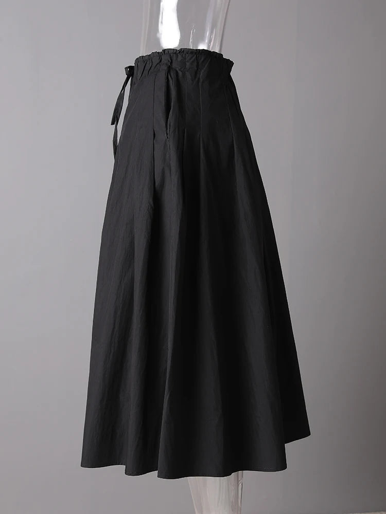 High Elastic Waist Black Bandage Pleated Pocket A-line Half-body Skirt Women Fashion Tide New Spring Autumn 2025 CPG3176