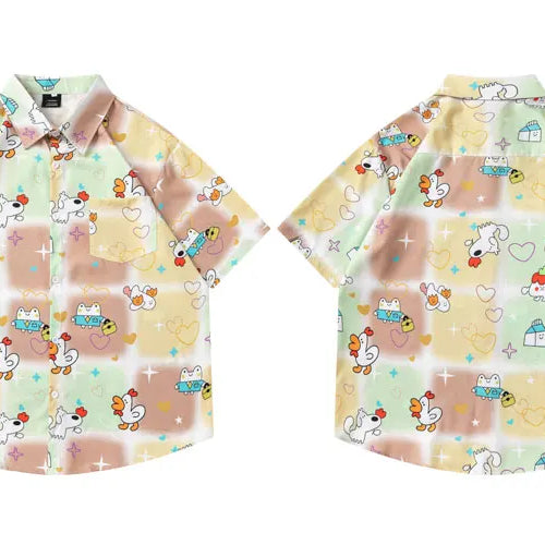 Load image into Gallery viewer, Summer Hawaiian Shirts Streetwear Funny Cartoon Graphic Printed Button Up Short Sleeve Beach Blouse Harajuku Casual Baggy Tops
