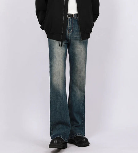 Men's Micro Flared Jeans Autumn New Cleanfit American Style Loose Fit Versatile Straight Wide Leg Denim Pants 9W1285