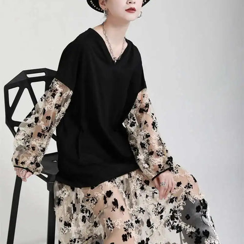 Load image into Gallery viewer, Women Pattern Printed Perspective Big Size Dress New V-Neck Long Sleeve Loose Fit Fashion Tide Spring Autumn 2025 1DE3176
